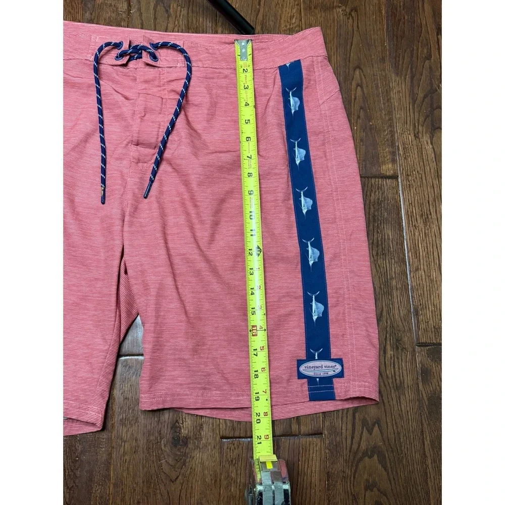 Vineyard Vines Mens Coral Pink Marlin Stripe Board Shorts Size 36 Swim Trunks